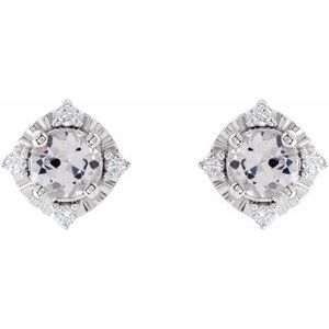 Sterling Silver Lab-Grown White Sapphire & .08 CTW Natural Diamond Halo-Style Earrings – image 2