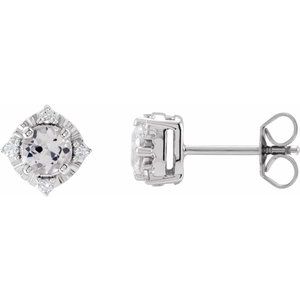 14K White Gold Lab-Grown White Sapphire & .08 CTW Natural Diamond Halo-Style Earrings