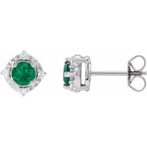 14K White Gold Lab-Grown Emerald & .08 CTW Natural Diamond Halo-Style Earrings