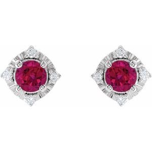 14K White Gold Lab-Grown Ruby & .08 CTW Natural Diamond Halo-Style Earrings – image 2