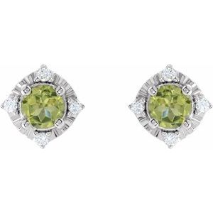 Sterling Silver Natural Peridot & .08 CTW Natural Diamond Halo-Style Earrings – image 2