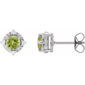 14K White Gold Natural Peridot & .08 CTW Natural Diamond Halo-Style Earrings