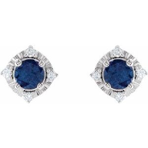 Sterling Silver Lab-Grown Blue Sapphire & .08 CTW Natural Diamond Halo-Style Earrings – image 2