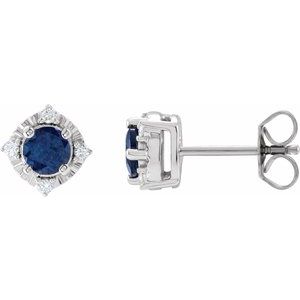 14K White Gold Lab-Grown Blue Sapphire & .08 CTW Natural Diamond Halo-Style Earrings