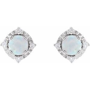 14K White Gold Lab-Grown White Opal & .08 CTW Natural Diamond Halo-Style Earrings – image 2