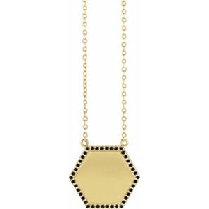14K Yellow Gold 1/10 CTW Natural Black Diamond Hexagon 16" Necklace