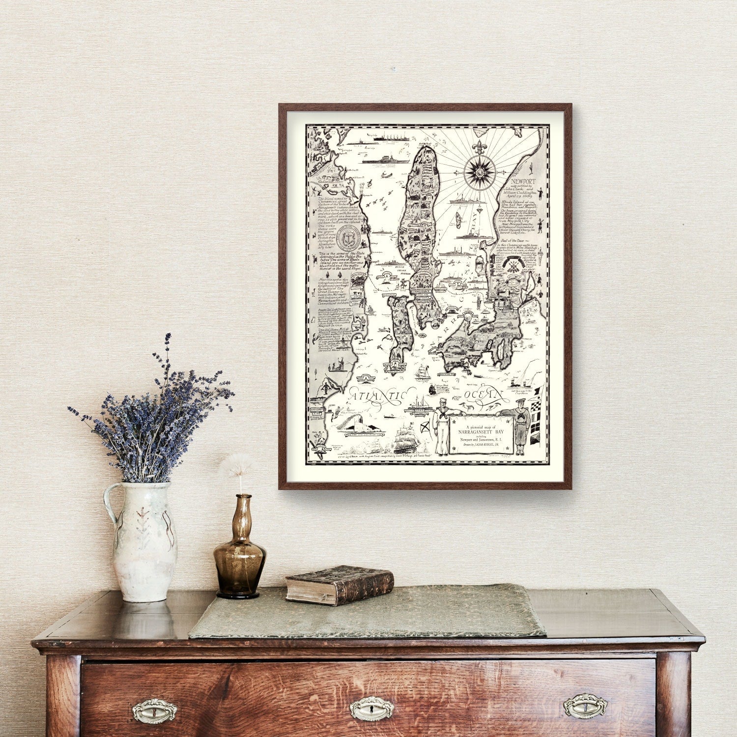 Vintage Map of Narragansett Bay, 1932