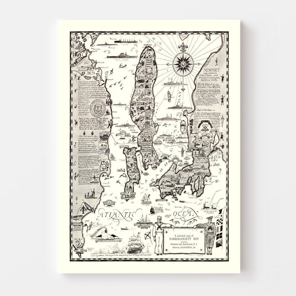 Vintage Map of Narragansett Bay, 1932