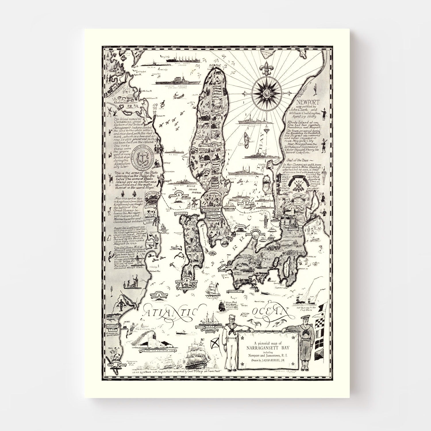 Vintage Map of Narragansett Bay, 1932