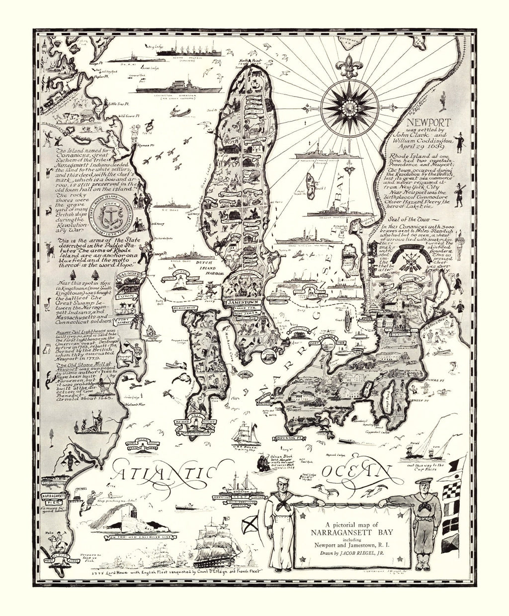Vintage Map of Narragansett Bay, 1932