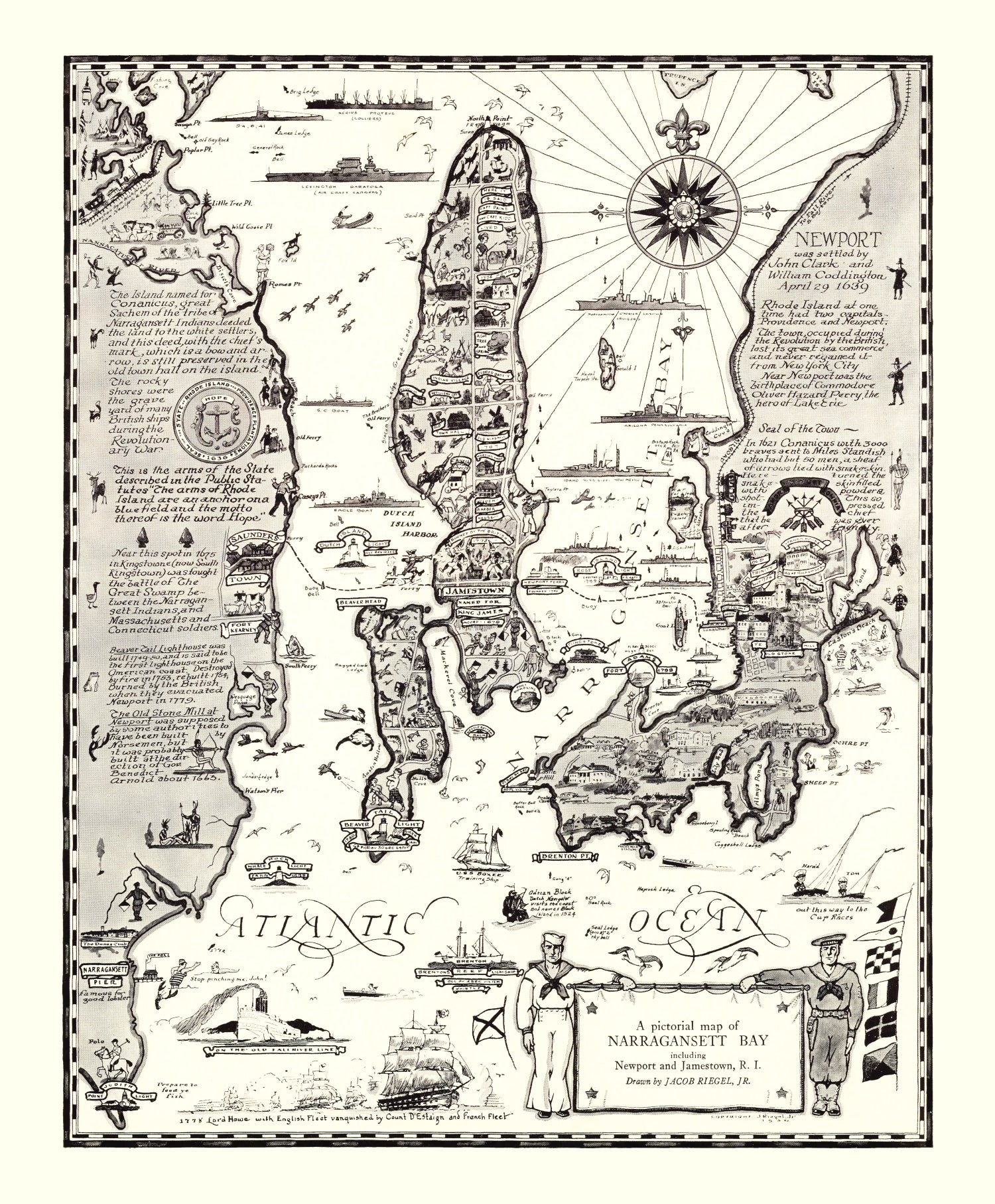 Vintage Map of Narragansett Bay, 1932
