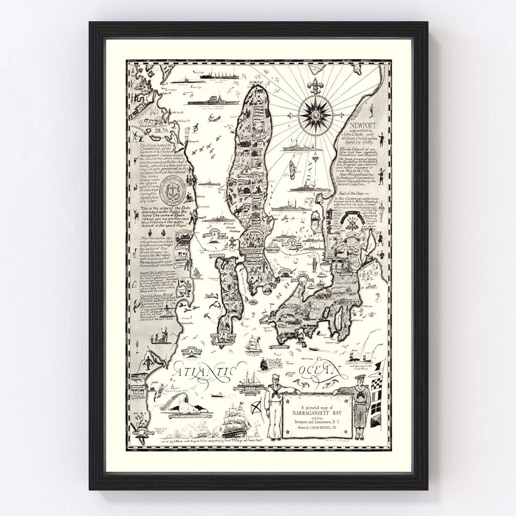 Vintage Map of Narragansett Bay, 1932