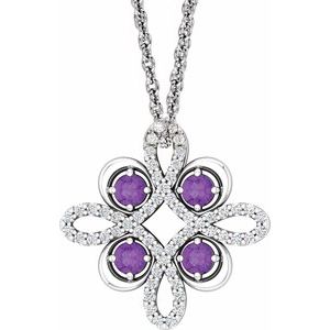 Platinum Natural Amethyst & 1/6 CTW Natural Diamond Clover 18" Necklace