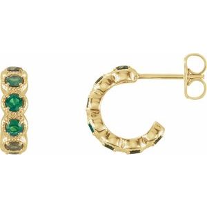 14K Yellow Gold Lab-Grown Emerald Hoop Earrings