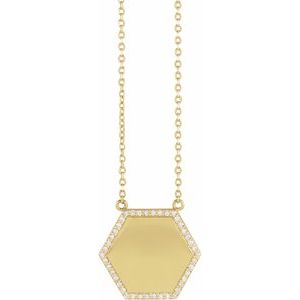 14K Yellow Gold 1/10 CTW Natural Diamond Hexagon 16" Necklace