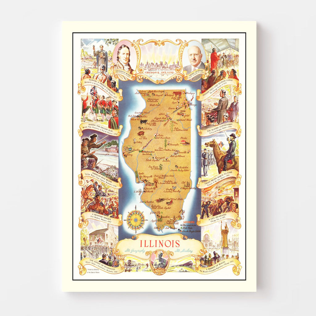 Vintage Map of Illinois 1938