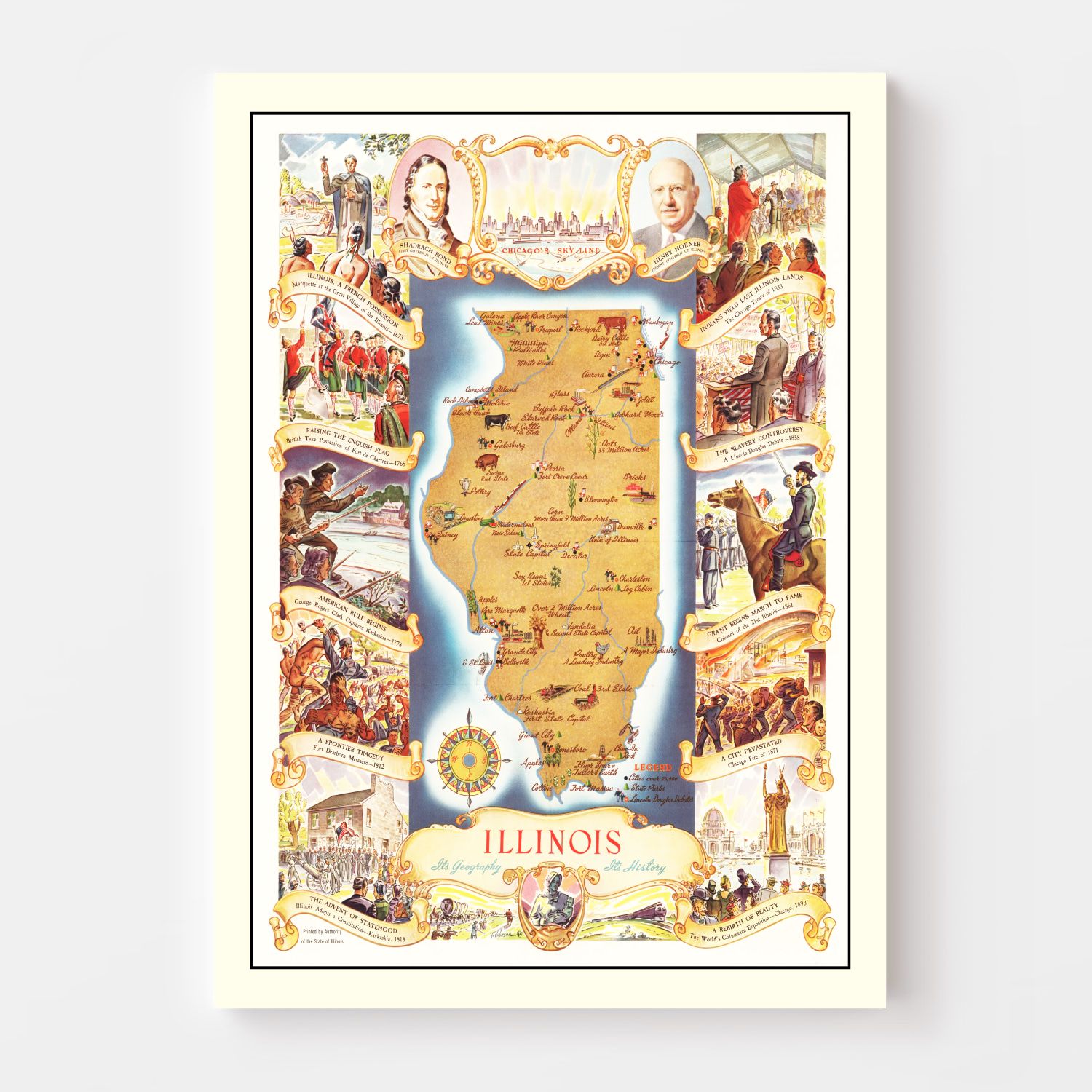 Vintage Map of Illinois 1938