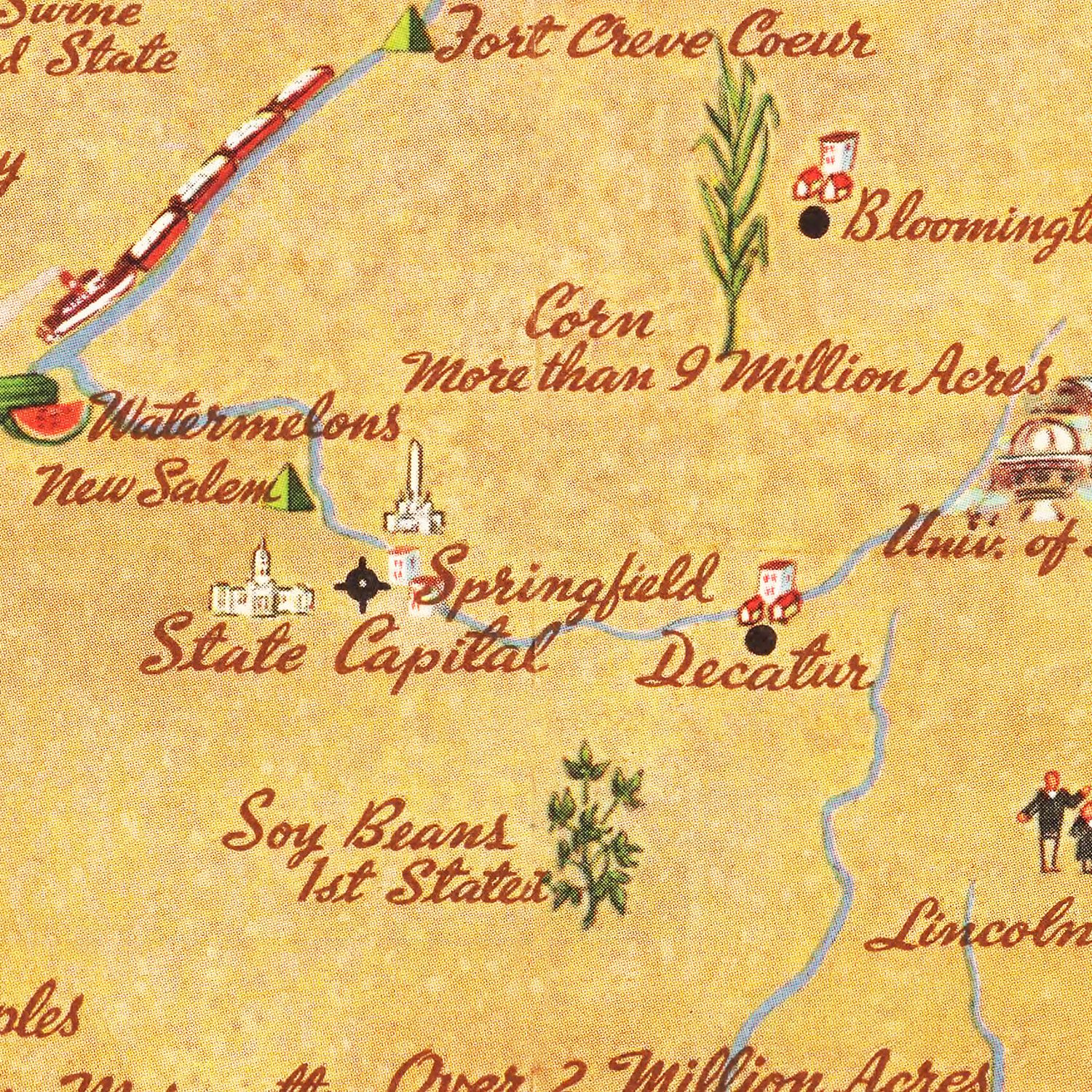Vintage Map of Illinois 1938