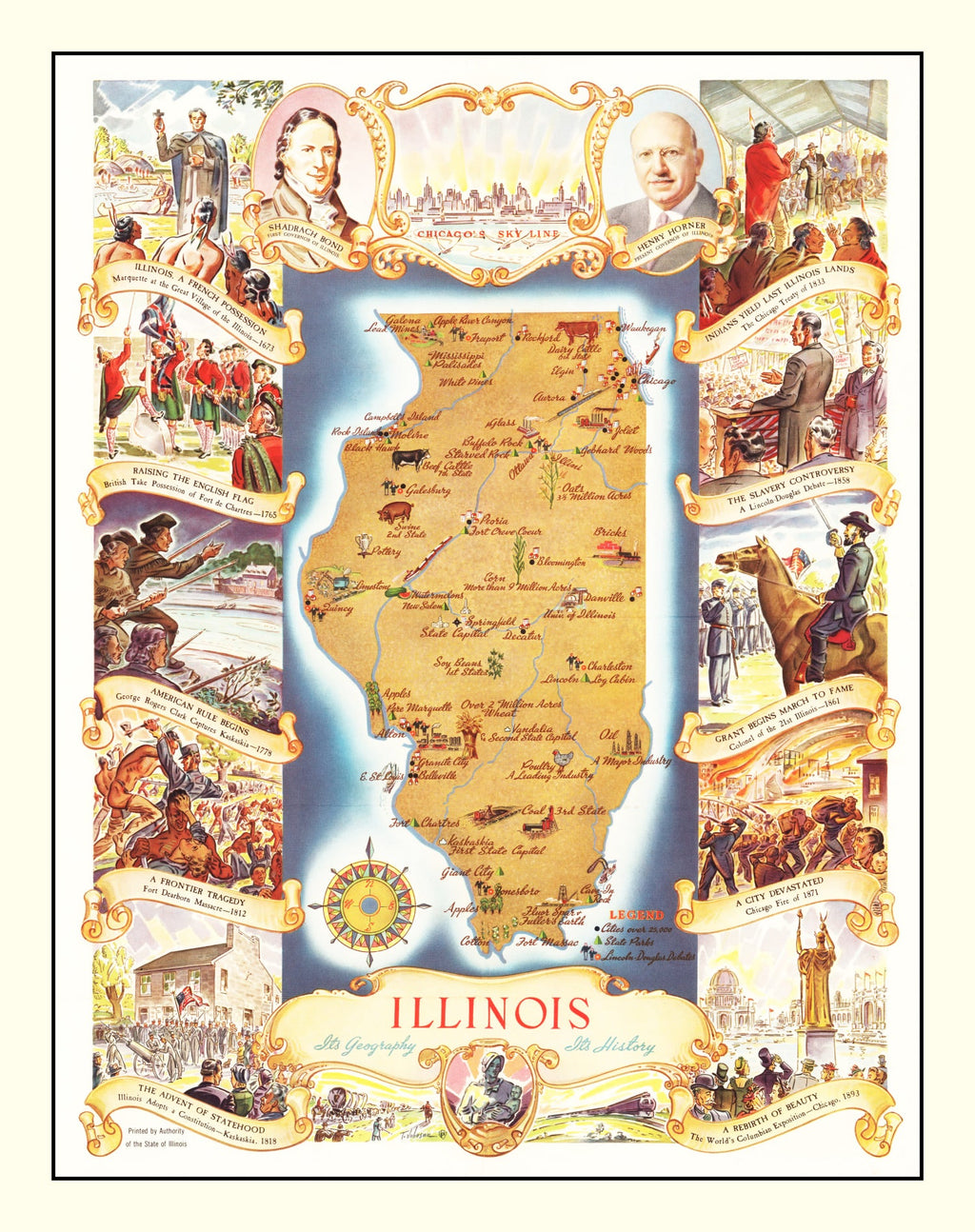 Vintage Map of Illinois 1938