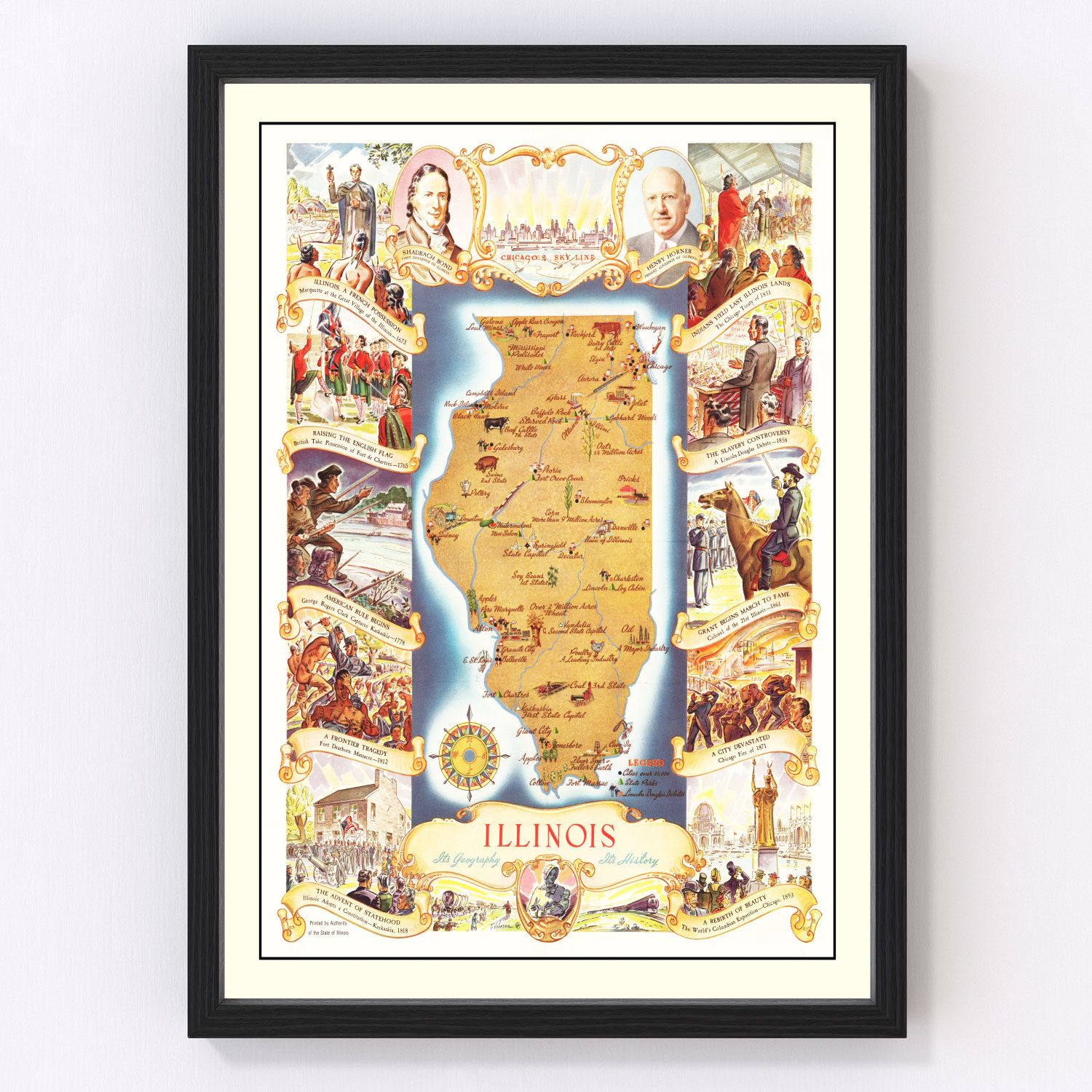 Vintage Map of Illinois 1938