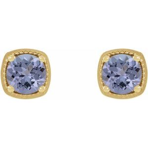 14K Yellow Gold 4.5 mm Natural Tanzanite Earrings – image 2