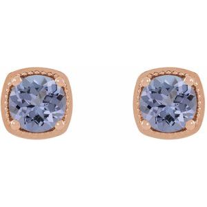 14K Rose Gold 6.5 mm Natural Tanzanite Earrings – image 2