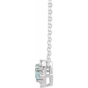 14K White Gold Natural Aquamarine & .04 CTW Natural Diamond Halo-Style 18" Necklace