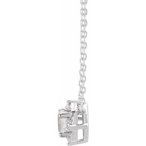 14K White Gold Lab-Grown White Sapphire & .04 CTW Natural Diamond Halo-Style 18" Necklace
