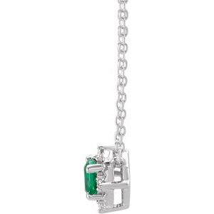 14K White Gold Lab-Grown Emerald & .04 CTW Natural Diamond Halo-Style 18" Necklace