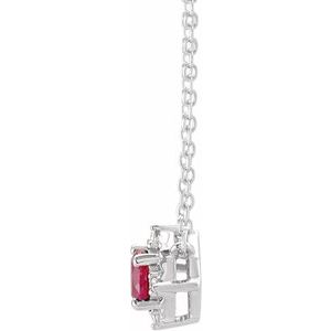 Sterling Silver Lab-Grown Ruby & .04 CTW Natural Diamond Halo-Style 18" Necklace