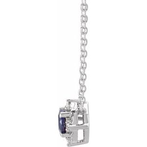 Sterling Silver Lab-Grown Blue Sapphire & .04 CTW Natural Diamond Halo-Style 18" Necklace