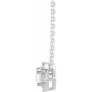 14K White Gold Lab-Grown White Opal & .04 CTW Natural Diamond Halo-Style 18" Necklace