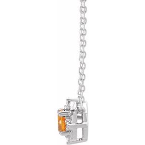 14K White Gold Natural Citrine & .04 CTW Natural Diamond Halo-Style 18" Necklace