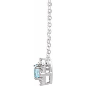 14K White Gold Natural Sky Blue Topaz & .04 CTW Natural Diamond Halo-Style 18" Necklace