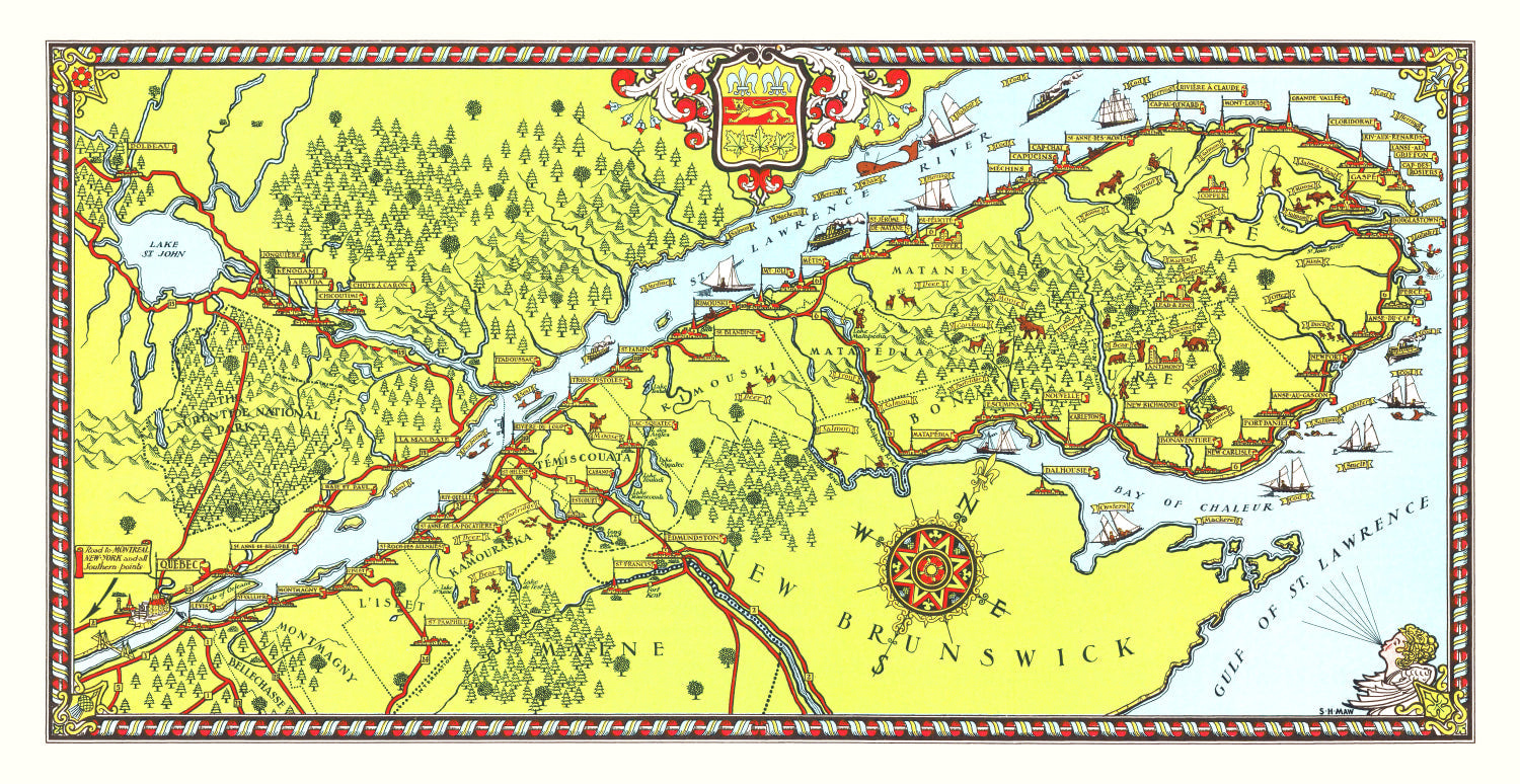 Vintage Map of Gaspe Peninsula, 1929