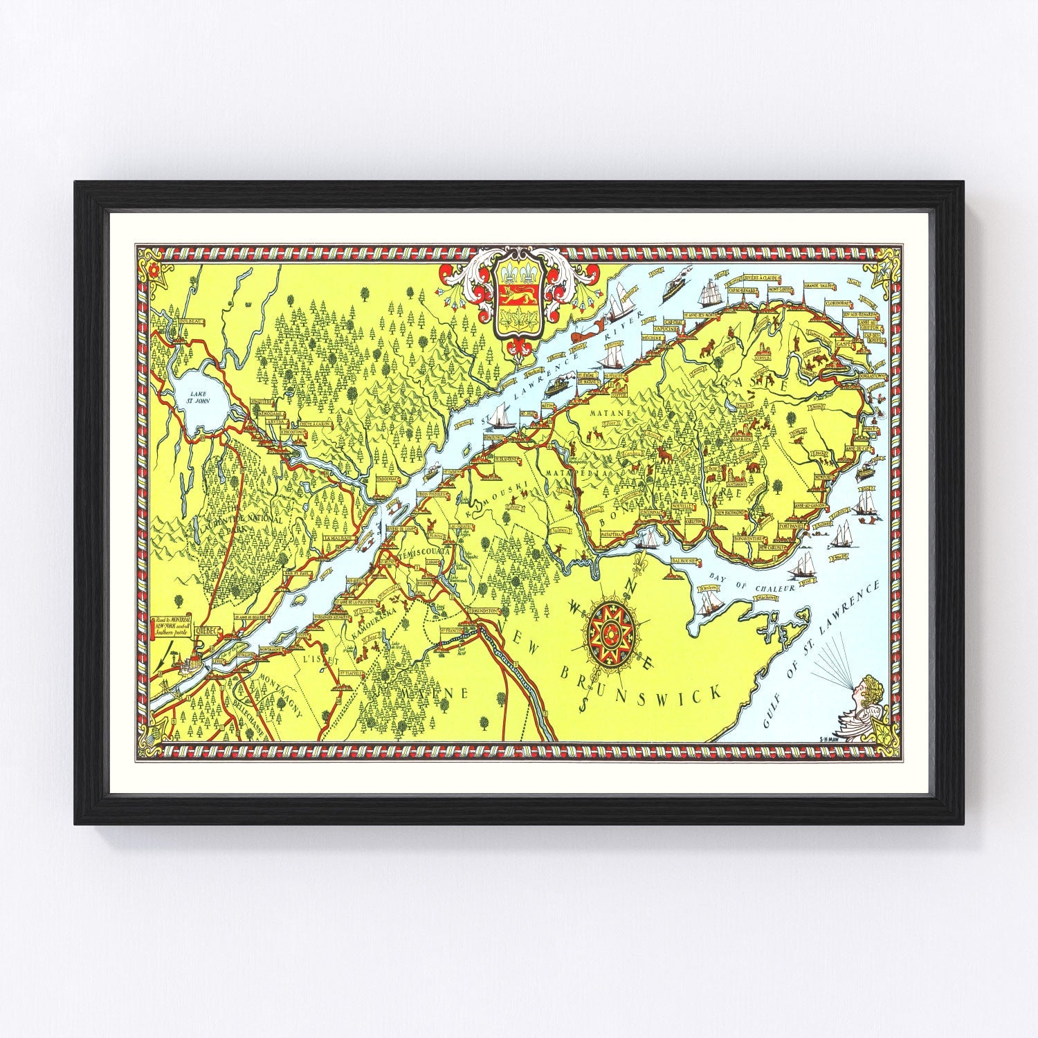 Vintage Map of Gaspe Peninsula, 1929