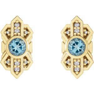14K Yellow Gold Natural Aquamarine & .07 CTW Natural Diamond Earrings