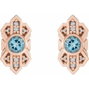 14K Rose Gold Natural Aquamarine & .07 CTW Natural Diamond Earrings – image 2