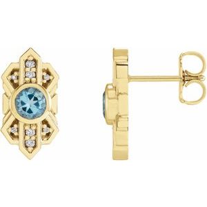 14K Yellow Gold Natural Aquamarine & .07 CTW Natural Diamond Earrings