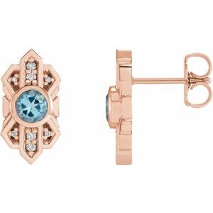 14K Rose Gold Natural Aquamarine & .07 CTW Natural Diamond Earrings
