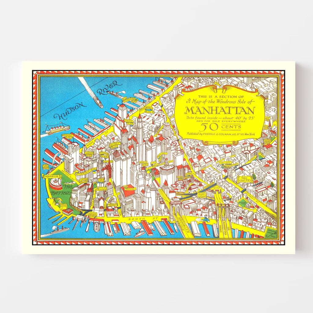 Vintage Map of Manhattan, New York 1926