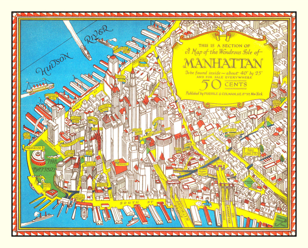 Vintage Map of Manhattan, New York 1926