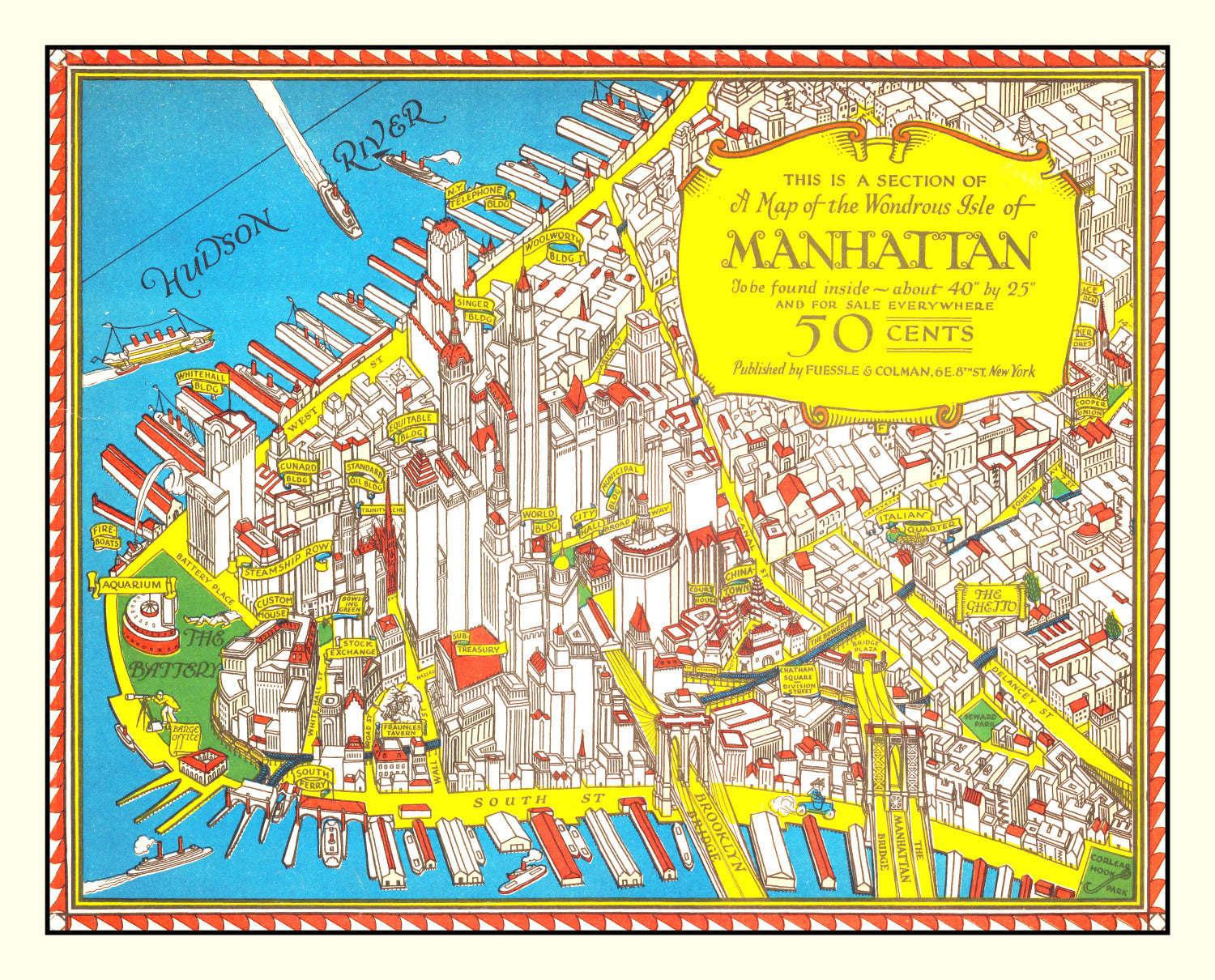 Vintage Map of Manhattan, New York 1926