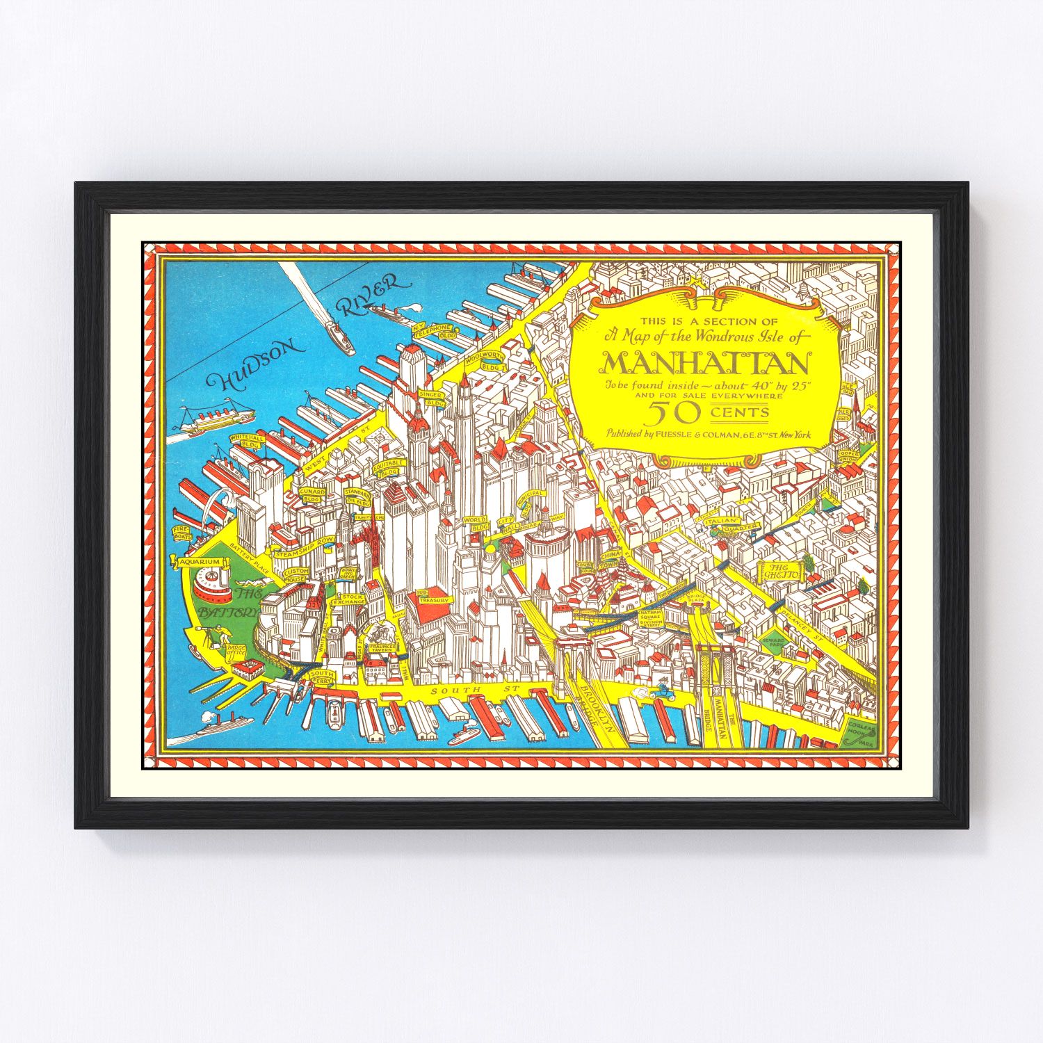 Vintage Map of Manhattan, New York 1926