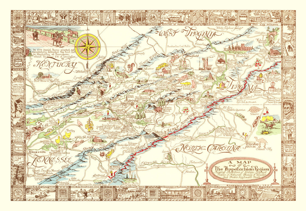 Vintage Map of Appalachia, 1950