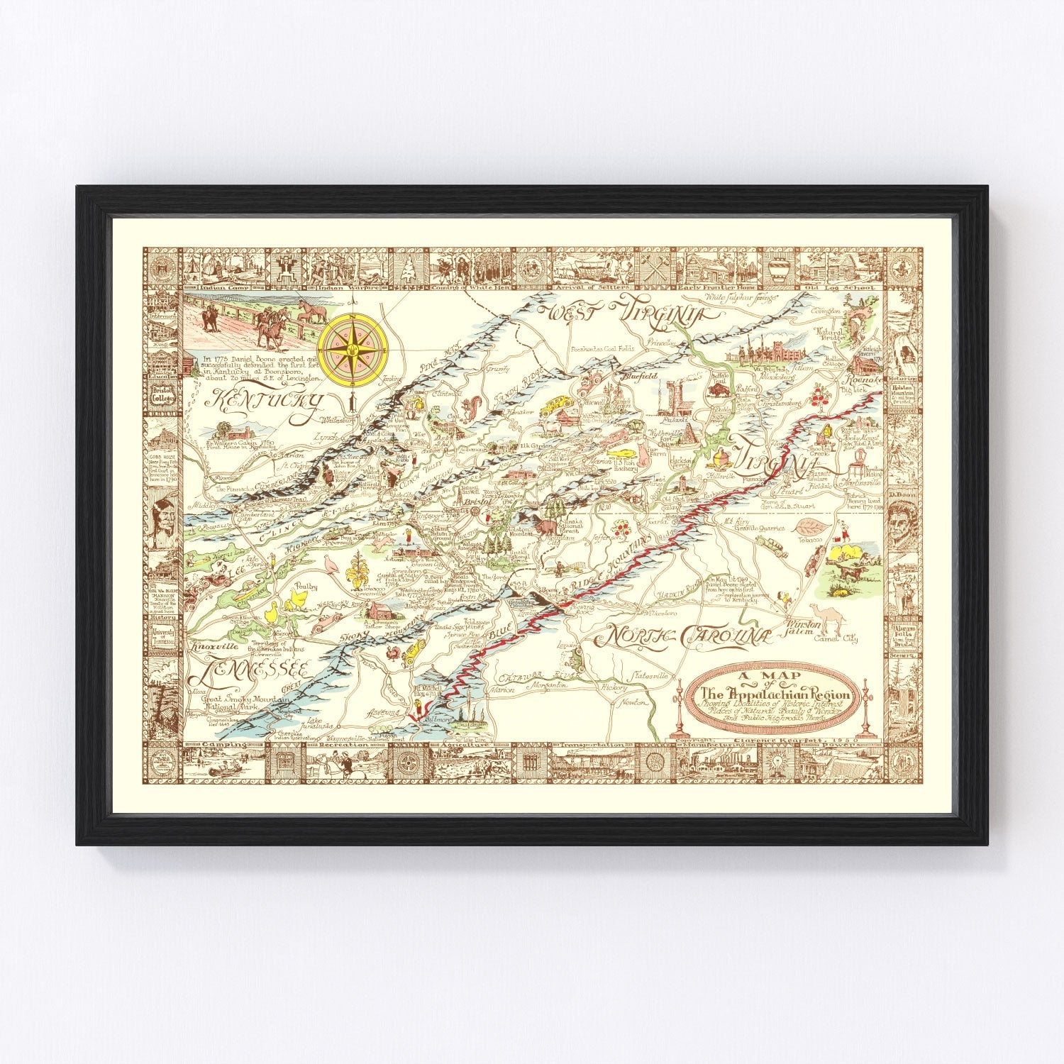 Vintage Map of Appalachia, 1950
