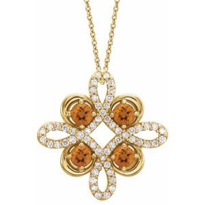 14K Yellow Gold Natural Citrine & 1/8 CTW Natural Diamond Clover 18" Necklace