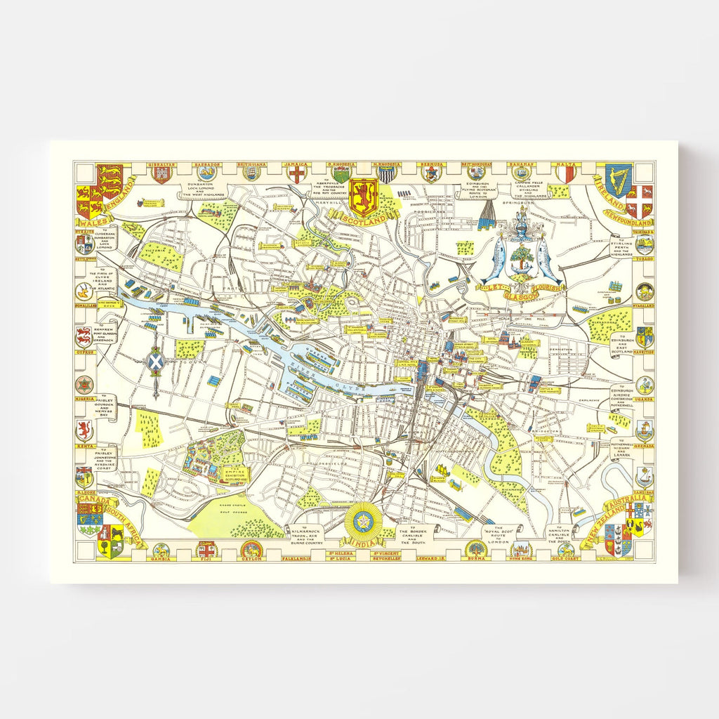 Vintage Map of Glasgow, Scotland 1938