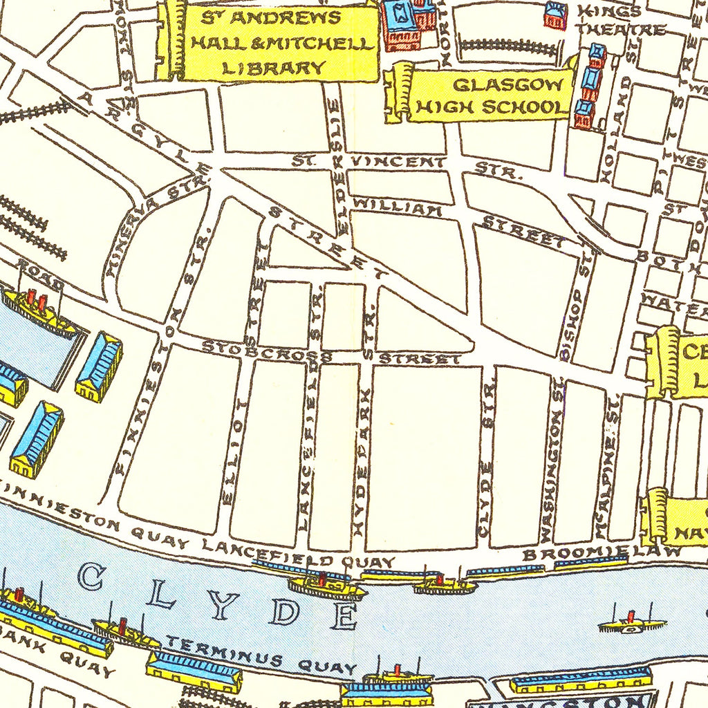 Vintage Map of Glasgow, Scotland 1938