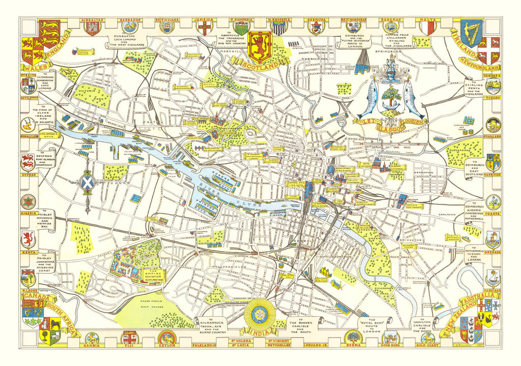 Vintage Map of Glasgow, Scotland 1938